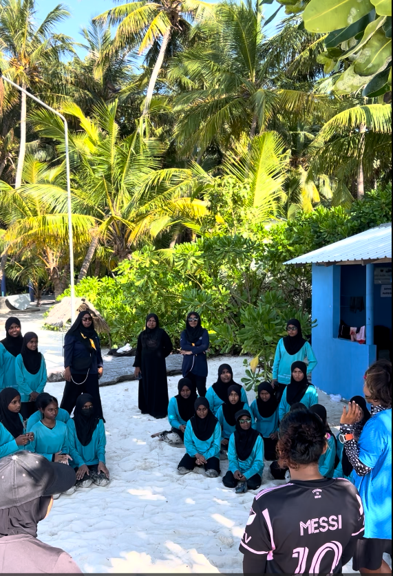Baa Atoll School Girl Guide students taking part in Coral Quest environmental learning in Dharavandhoo